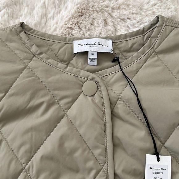 Michael Stars Sonnet Snap-Front Quilted Coat Light Olive Size 1X - Picture 8 of 11